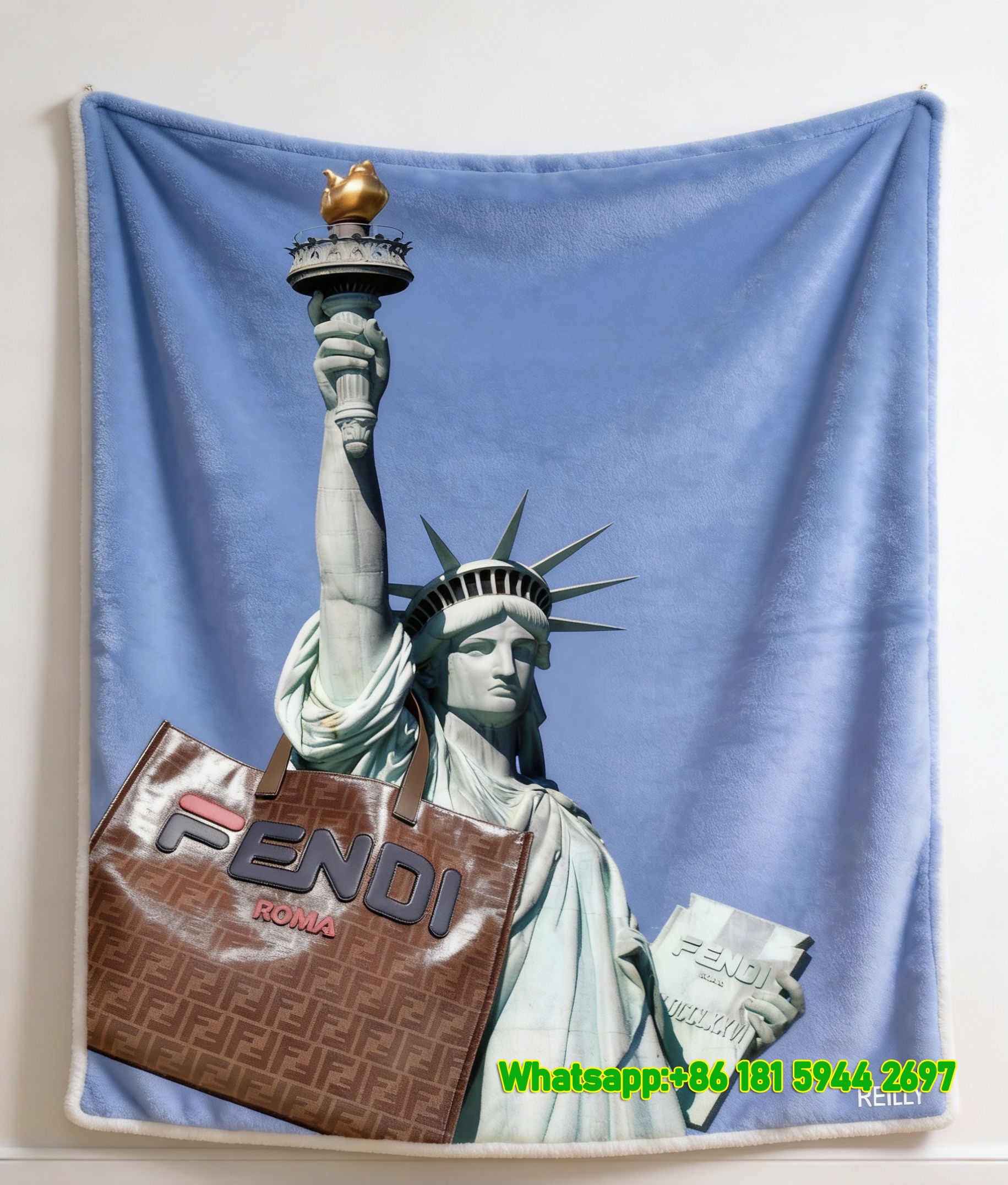 Fendi Roma Statue of Liberty Pop Art Flannel Throw Blanket IMG_9558
